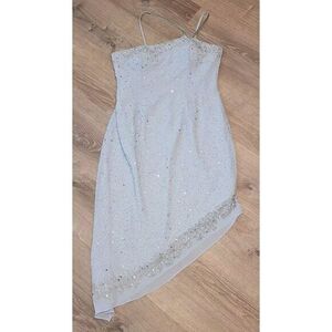 Aspeed Women's Light Blue Hand Beaded‎ Sequins Asymmetrical Dress Size XL